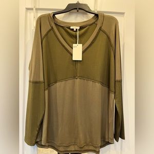 Lo Miel large olive green long sleeve top NWT